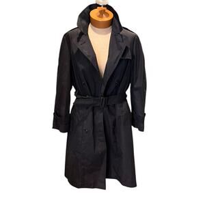 Vintage Military Womens Black Midi Trench Coat Black Size Small/ M Travel Belted